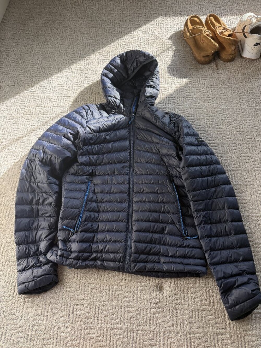 Forclaz Down Puffer Jacket Navy Blue Hooded Lightweight